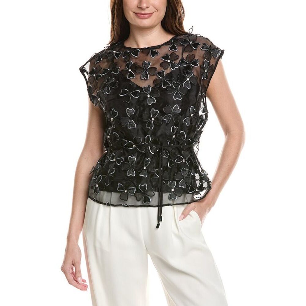Milly Womens  Ryan Clover Bow Organza Top, Black